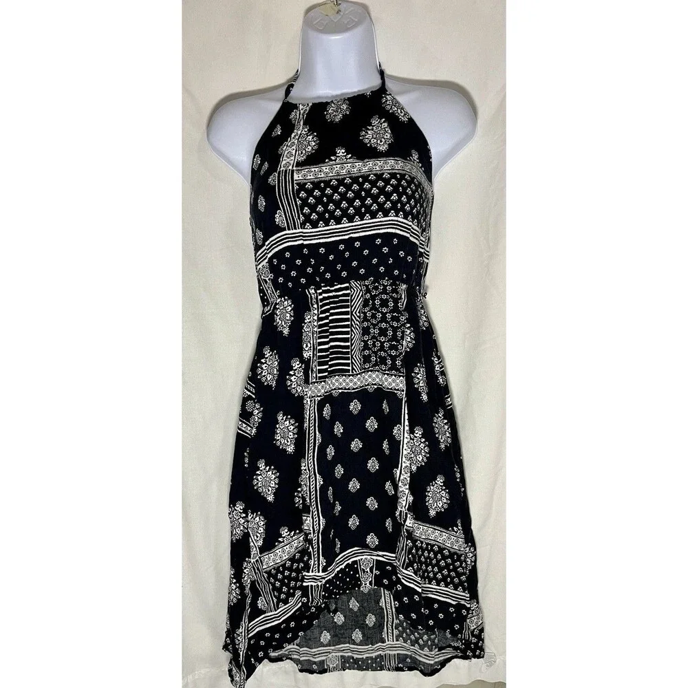 The Children's Place Girls Halter Dress L 10/12 Black White Bandana Patchwork